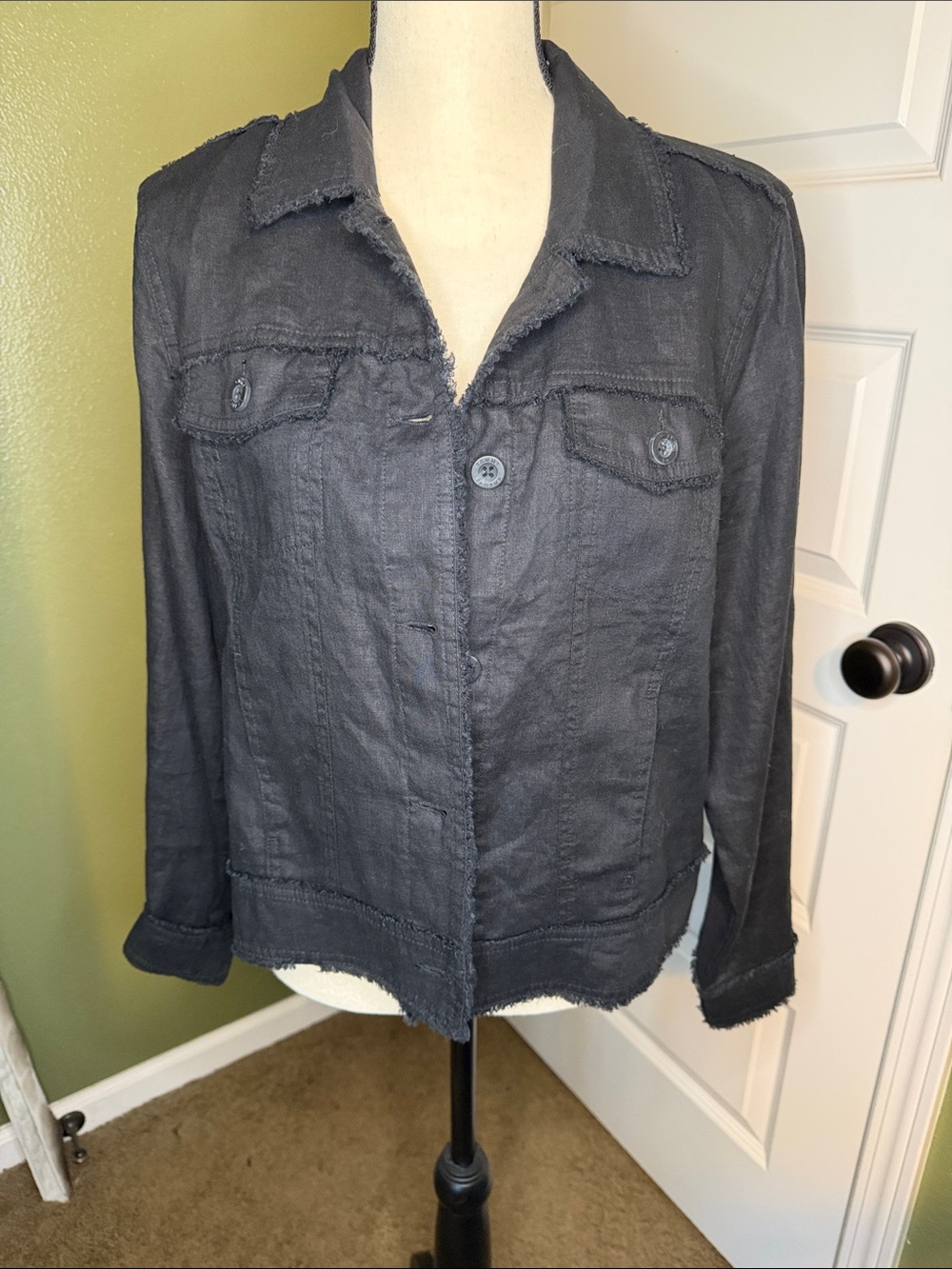 NWT Tommy Bahama Black Frayed-Trim Linen Jacket